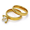 Stainless Steel Wedding Ring, with White Cubic Zirconia, Diamond Cutting Finish, Golden Finish, 01.223.0001.07 (Size 7)