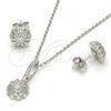 Sterling Silver Earring and Pendant Adult Set, with White Micro Pave and White Crystal, Polished, Rhodium Finish, 10.275.0008