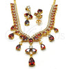 Oro Laminado Necklace and Earring, Gold Filled Style Teardrop Design, with Garnet and White Cubic Zirconia, Polished, Golden Finish, 06.221.0005.1