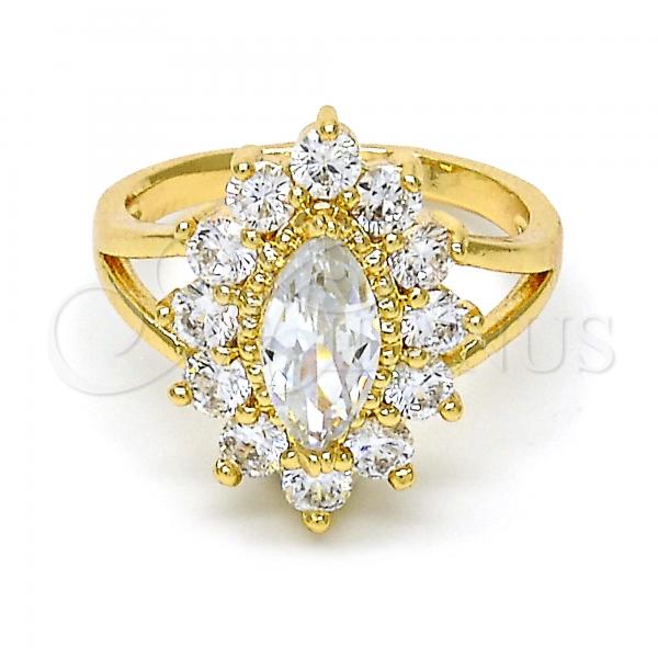 Oro Laminado Multi Stone Ring, Gold Filled Style with White Cubic Zirconia, Polished, Golden Finish, 01.205.0003.09 (Size 9)