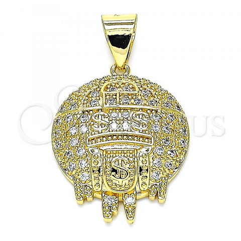 Oro Laminado Fancy Pendant, Gold Filled Style Money Sign Design, with White Micro Pave, Polished, Golden Finish, 05.342.0053