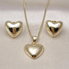 Oro Laminado Earring and Pendant Adult Set, Gold Filled Style Heart Design, Polished, Golden Finish, 10.213.0016