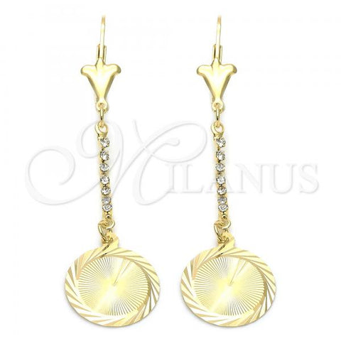 Oro Laminado Long Earring, Gold Filled Style with  Cubic Zirconia, Golden Finish, 02.63.1285