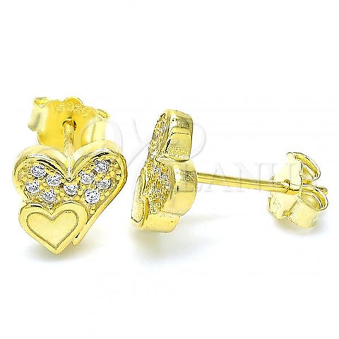 Sterling Silver Stud Earring, Heart Design, with White Cubic Zirconia, Polished, Golden Finish, 02.336.0139.2