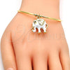 Oro Laminado Individual Bangle, Gold Filled Style Elephant Design, with White Crystal, White Enamel Finish, Golden Finish, 07.179.0002 (02 MM Thickness, One size fits all)