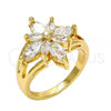 Oro Laminado Multi Stone Ring, Gold Filled Style Flower Design, with White Cubic Zirconia, Polished, Golden Finish, 01.210.0012.07 (Size 7)