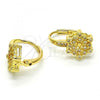 Oro Laminado Leverback Earring, Gold Filled Style Flower Design, with White Micro Pave, Polished, Golden Finish, 02.195.0057