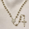 Oro Laminado Medium Rosary, Gold Filled Style Guadalupe and Crucifix Design, with White Cubic Zirconia, Polished, Golden Finish, 09.213.0071.24