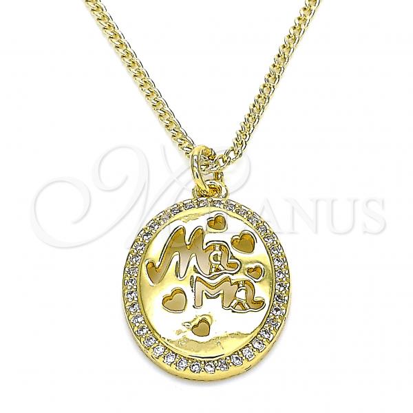 Oro Laminado Pendant Necklace, Gold Filled Style Heart Design, with White Micro Pave, Polished, Golden Finish, 04.362.0004.20