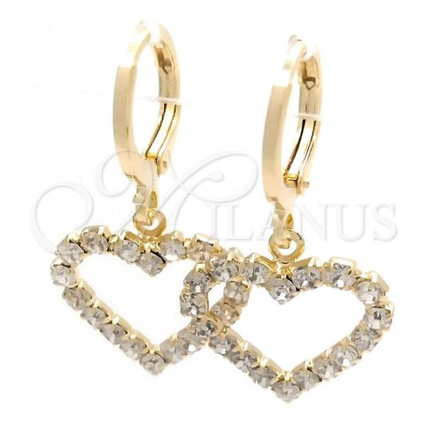 Oro Laminado Huggie Hoop, Gold Filled Style Heart Design, with White Cubic Zirconia, Polished, Golden Finish, 02.02.0494.2.15