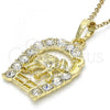 Oro Laminado Fancy Pendant, Gold Filled Style Elephant Design, with White Crystal, Polished, Golden Finish, 05.213.0016