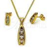 Oro Laminado Earring and Pendant Adult Set, Gold Filled Style Horseshoe Design, with White Cubic Zirconia, Polished, Golden Finish, 10.342.0241