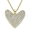 Oro Laminado Pendant Necklace, Gold Filled Style Heart Design, with White Micro Pave, Polished, Golden Finish, 04.156.0202.20