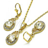 Oro Laminado Earring and Pendant Adult Set, Gold Filled Style Teardrop Design, with White Crystal, Polished, Golden Finish, 10.351.0018