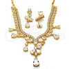 Oro Laminado Necklace and Earring, Gold Filled Style Teardrop Design, with White Cubic Zirconia, Polished, Golden Finish, 06.221.0005