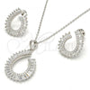 Sterling Silver Earring and Pendant Adult Set, Teardrop Design, with White Cubic Zirconia, Polished, Rhodium Finish, 10.286.0014