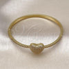 Oro Laminado Individual Bangle, Gold Filled Style Heart Design, with White Cubic Zirconia, Polished, Golden Finish, 07.341.0067.05