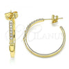 Oro Laminado Stud Earring, Gold Filled Style Belt Buckle Design, with White Micro Pave, Polished, Golden Finish, 02.195.0139