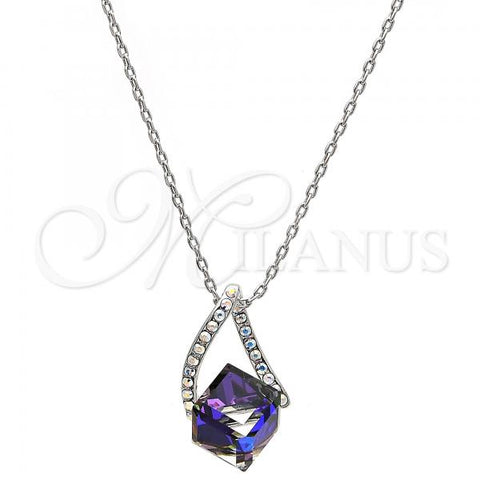 Rhodium Plated Pendant Necklace, with Amethyst and Aurore Boreale Swarovski Crystals, Polished, Rhodium Finish, 04.239.0039.5.16