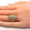 Oro Laminado Multi Stone Ring, Gold Filled Style Heart Design, with White Cubic Zirconia, Polished, Golden Finish, 01.266.0019.07 (Size 7)