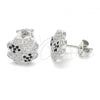 Sterling Silver Stud Earring, with Black and White Micro Pave, Polished, Rhodium Finish, 02.186.0073