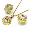 Oro Laminado Earring and Pendant Adult Set, Gold Filled Style with White Crystal, Polished, Tricolor, 10.361.0015