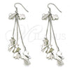 Sterling Silver Long Earring, Leaf Design, Polished, Rhodium Finish, 02.183.0006