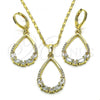 Oro Laminado Earring and Pendant Adult Set, Gold Filled Style Teardrop Design, with White Cubic Zirconia and White Micro Pave, Polished, Golden Finish, 10.196.0079