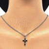 Rhodium Plated Pendant Necklace, Cross Design, with Black Cubic Zirconia, Polished, Rhodium Finish, 04.284.0015.6.22