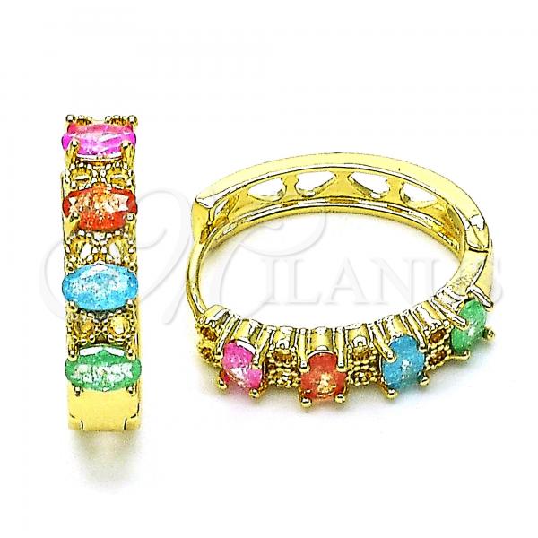 Oro Laminado Huggie Hoop, Gold Filled Style with Multicolor Cubic Zirconia, Polished, Golden Finish, 02.210.0821.20