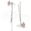 Rhodium Plated Long Earring, Flower Design, with Light Rose Swarovski Crystals, Polished, Rhodium Finish, 02.239.0022.1