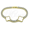 Oro Laminado Fancy Bracelet, Gold Filled Style Four-leaf Clover Design, with Ivory Mother of Pearl and White Cubic Zirconia, Polished, Golden Finish, 03.284.0048.07