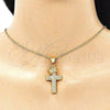 Oro Laminado Fancy Pendant, Gold Filled Style Cross and Crown Design, with White Micro Pave, Polished, Golden Finish, 05.342.0002