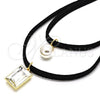 Oro Laminado Fancy Necklace, Gold Filled Style Choker and Ball Design, with White Crystal and Ivory Pearl, Polished, Golden Finish, 04.215.0020.3.13