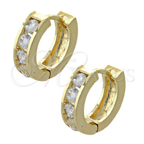 Oro Laminado Huggie Hoop, Gold Filled Style with White Cubic Zirconia, Polished, Golden Finish, 02.165.0115