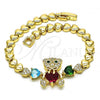 Oro Laminado Fancy Bracelet, Gold Filled Style Teddy Bear and Bow Design, with Multicolor Cubic Zirconia and White Micro Pave, Polished, Golden Finish, 03.283.0282.07