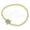 Oro Laminado Fancy Bracelet, Gold Filled Style Expandable Bead and Turtle Design, with White Micro Pave, Polished, Golden Finish, 03.299.0040.07