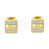 Oro Laminado Stud Earring, Gold Filled Style Love Design, with White Micro Pave, Polished, Golden Finish, 02.344.0096