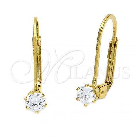 Oro Laminado Leverback Earring, Gold Filled Style with White Cubic Zirconia, Polished, Golden Finish, 5.128.099