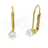 Oro Laminado Leverback Earring, Gold Filled Style with White Cubic Zirconia, Polished, Golden Finish, 5.128.099