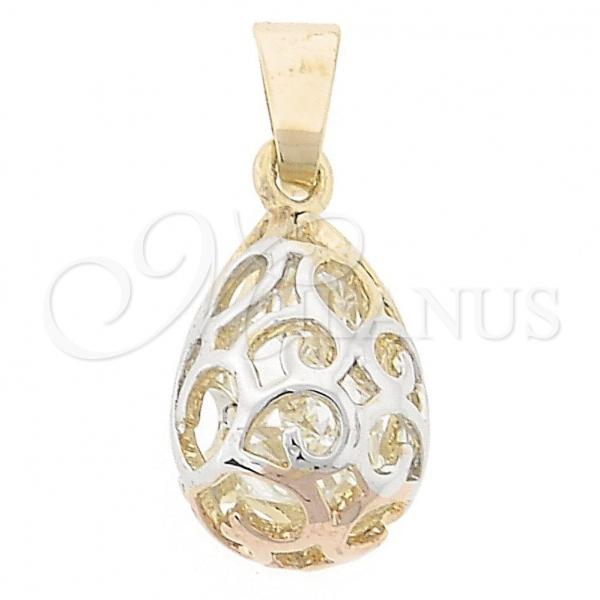 Oro Laminado Fancy Pendant, Gold Filled Style Teardrop and Filigree Design, with  Cubic Zirconia, Polished, Tricolor, 5.181.012