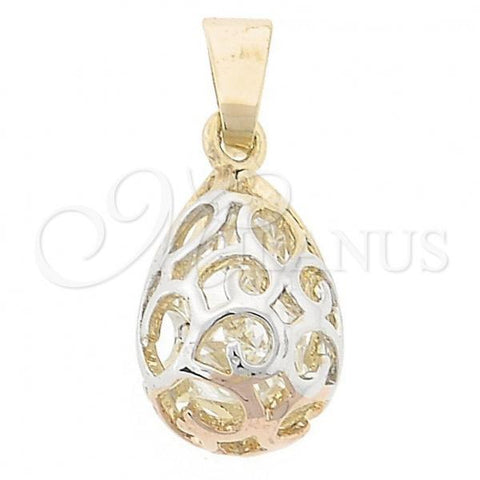 Oro Laminado Fancy Pendant, Gold Filled Style Teardrop and Filigree Design, with  Cubic Zirconia, Polished, Tricolor, 5.181.012