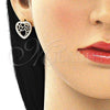 Oro Laminado Stud Earring, Gold Filled Style Heart Design, with White Micro Pave, Polished, Golden Finish, 02.156.0512