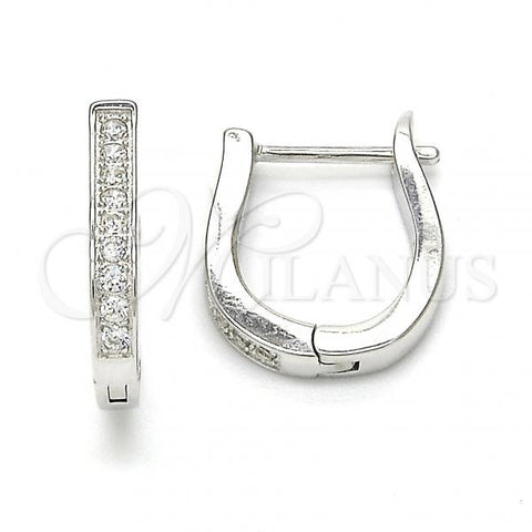 Sterling Silver Huggie Hoop, with White Cubic Zirconia, Polished, Rhodium Finish, 02.186.0052.15