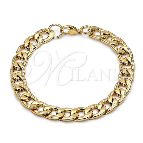 Stainless Steel Basic Bracelet, Pave Cuban Design, Diamond Cutting Finish, Golden Finish, 03.116.0029.09