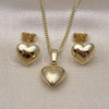 Oro Laminado Earring and Pendant Adult Set, Gold Filled Style Heart and Hollow Design, Polished, Golden Finish, 10.163.0015