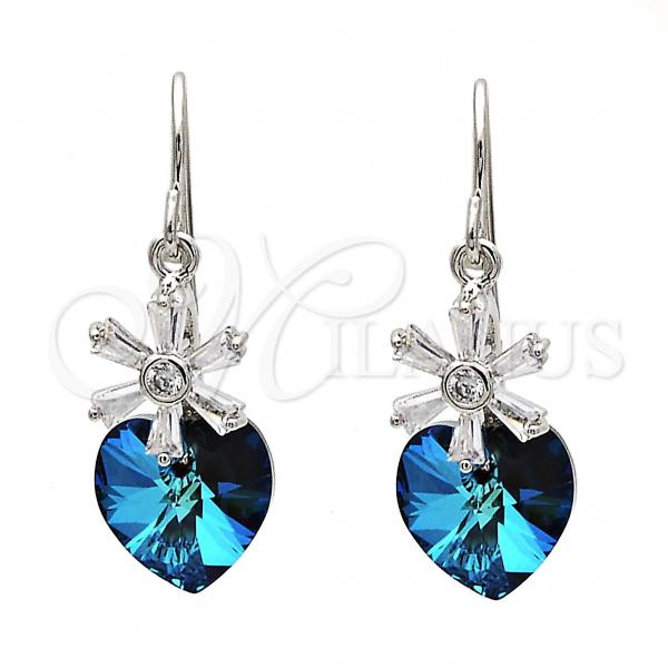 Rhodium Plated Dangle Earring, Heart and Flower Design, with Light Yellow Swarovski Crystals and White Micro Pave, Polished, Rhodium Finish, 02.63.2579