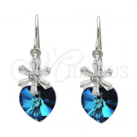 Rhodium Plated Dangle Earring, Heart and Flower Design, with Light Yellow Swarovski Crystals and White Micro Pave, Polished, Rhodium Finish, 02.63.2579