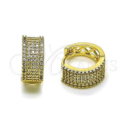 Oro Laminado Huggie Hoop, Gold Filled Style with White Micro Pave, Polished, Golden Finish, 02.283.0286.15