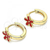 Oro Laminado Huggie Hoop, Gold Filled Style Flower Design, Red Enamel Finish, Golden Finish, 02.213.0180.12